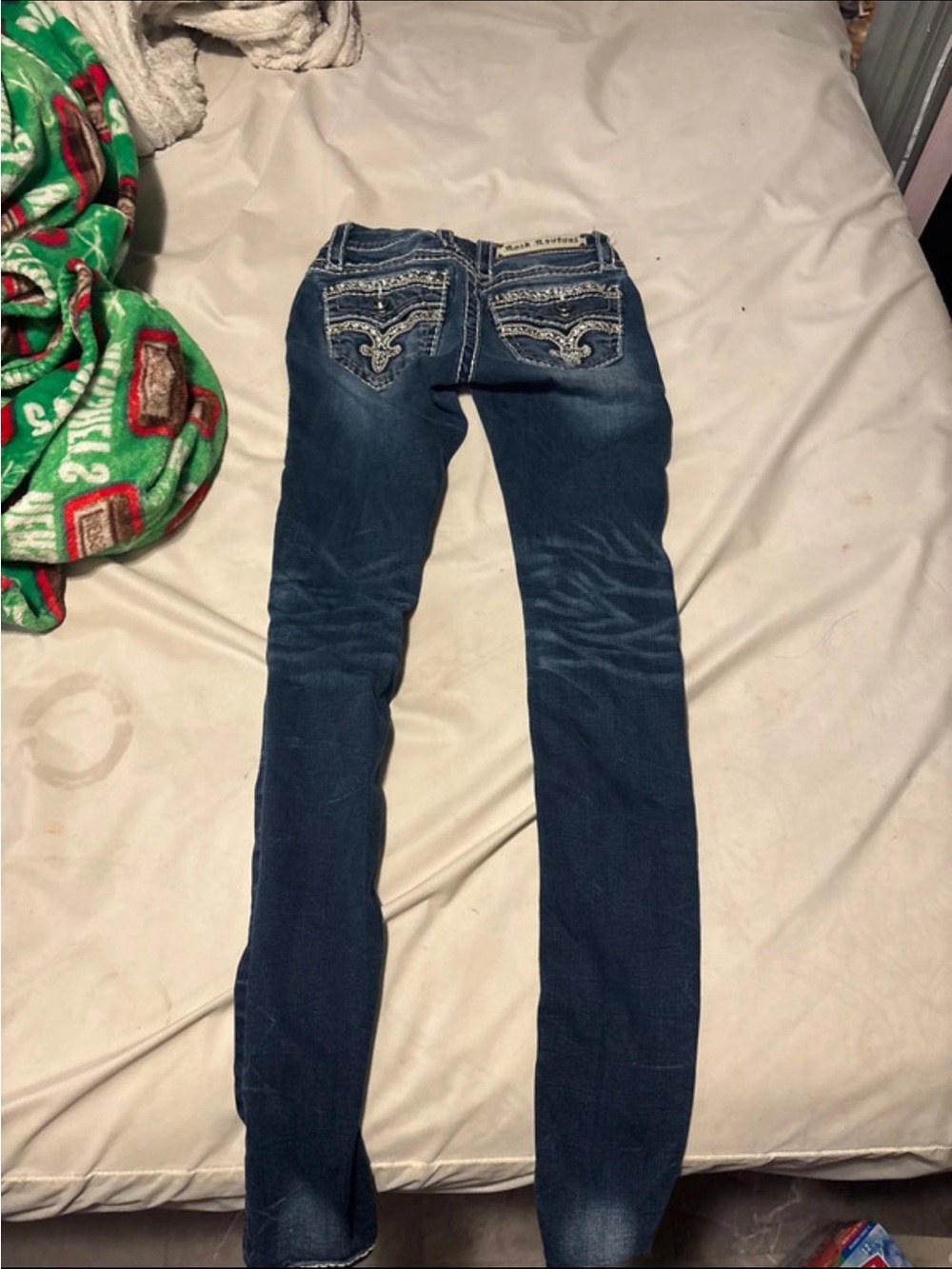 Rock Revival Dark Blue Skinny Jeans with Embellished Back Pockets